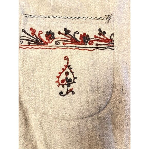 Vintage Embroidered Wool Duster Coat Beige Boho Folk Art Longline Handmade - Picture 7 of 14